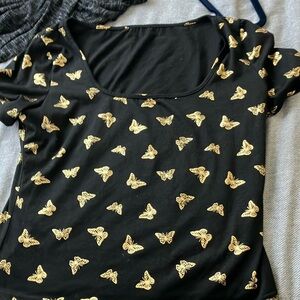 Black and Gold Butterfly Print Women's Top